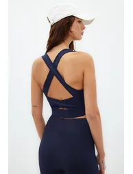 Dark Navy Blue Supported/Shaping Back Detailed Square Neck Sports Bra - 4