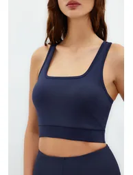Dark Navy Blue Supported/Shaping Back Detailed Square Neck Sports Bra - 8