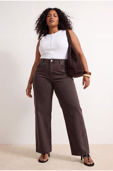 Brown High Waist Medium Stretchy Wide Leg Palazzo Jeans