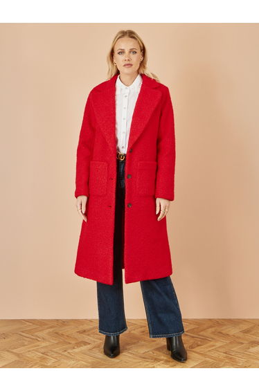 Yumi Red Boucle Long Line Coat