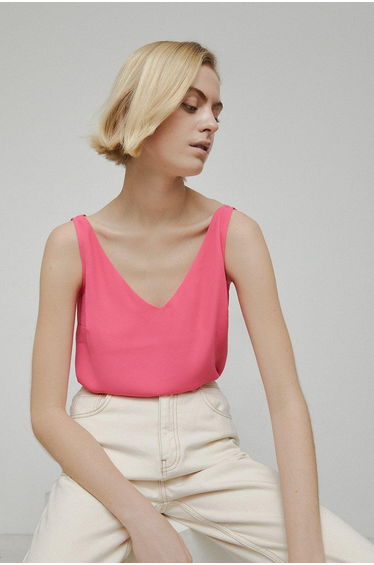 Pink Sleeveless V-Neck Top