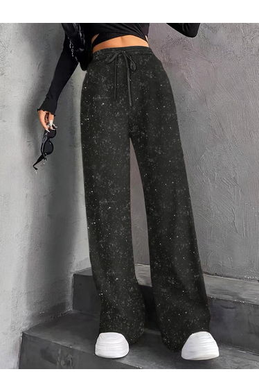 Women Texture Drawstring Waist Wide Leg Pants