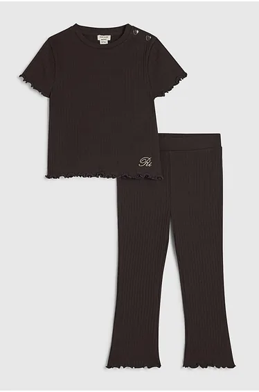 Mini Girls Brown Textured T-shirt Legging Set