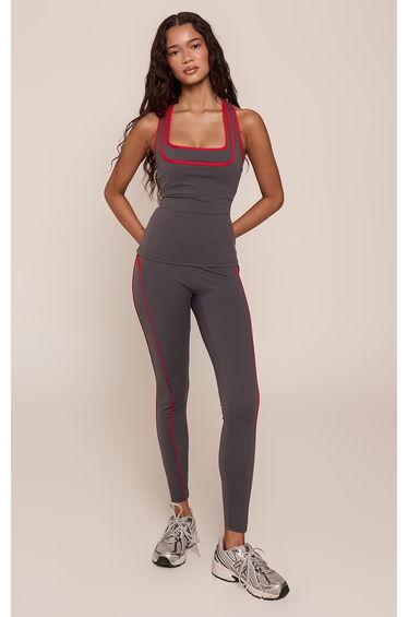 Charcoal Pocket Front Contrast Seam Gym Legging