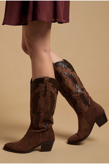 Jessie Faux Suede & Leather Western Cowboy Calf Boots