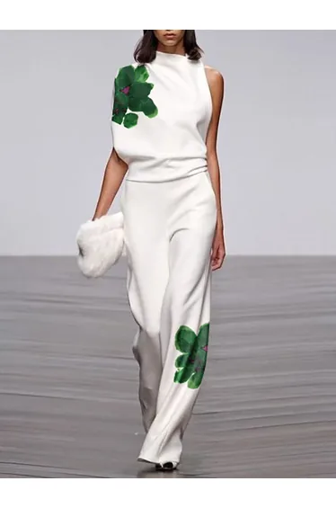 بلوزة ووزي قطن أبيض بطبعة أزهار بأكمام قصيرة