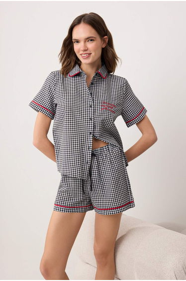 Black Printed Shally Woven Pajama Set