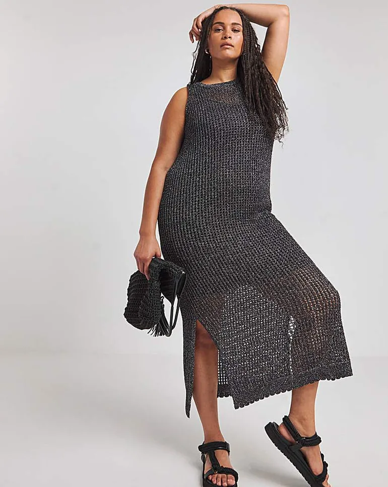 Black Metallic Hole Knit Midaxi Dress Simply Be Black : Dresses :  VogaCloset Bahrain