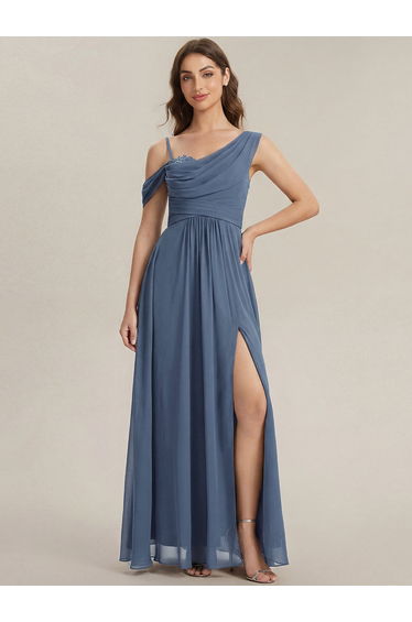 ever ERIKA|Thigh-High Slit Chiffon Dropped shoulders Bridesmaid Dress