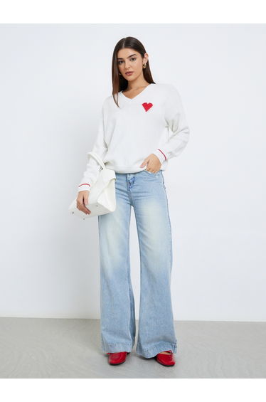 Regular Fit Heart Pattern Knitted Sweater