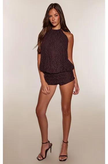 Brown Lace Hot Pants Co-ord