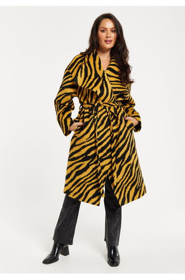 Women's Coat in Mustard and Black Zebra Print