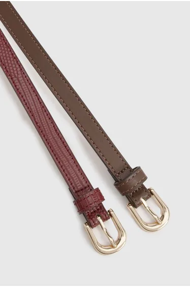 Burgundy 2 Pack Basic Skinny Belts - multi