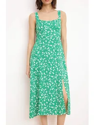 Green Floral Strappy Midi Woven Dress - 2