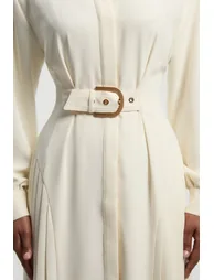 Tailored Crepe Belted Pleated Midi Dress - 2