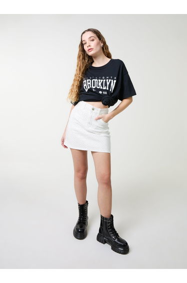 Denim Diamante Mini Skirt