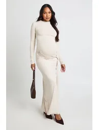 Maternity Under Bump Tie Drop Hem Maxi - stone