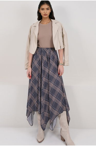 Women's anthracite asymmetrical cut lined woven skirt