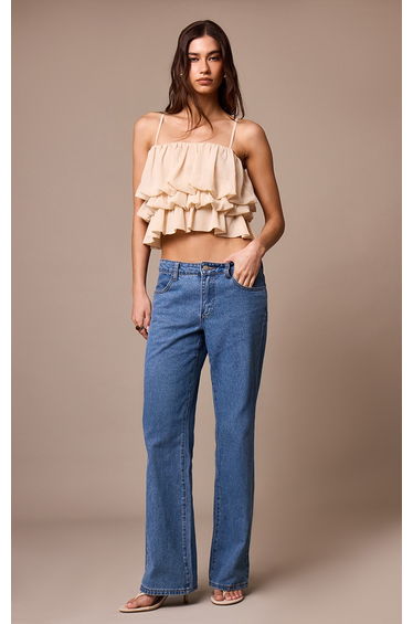 Cream Chiffon Layered Puffball Cami Top