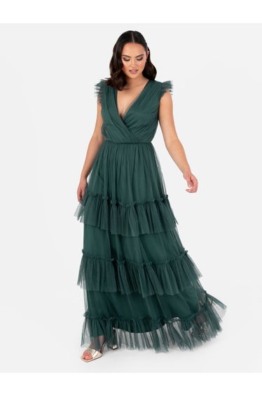 Anaya With Love Recycled Emerald Green Short Sleeve V Neck Maxi Dress