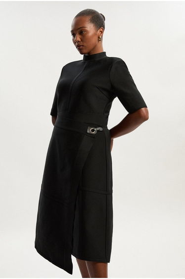 Plus Size Figure Form Bandage Asymmetric Knit Midi Dress