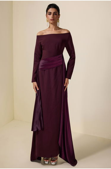 Satin Splicing Off-Shoulder Maxi Dress