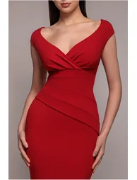 Goddiva Bardot Pleated Maxi Dress - Red - 3