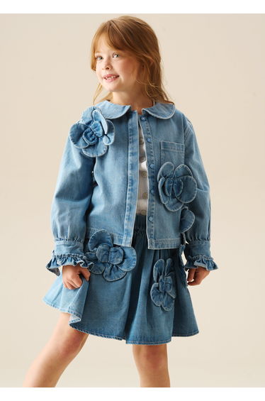 Eden 3D Flower Denim Skirt - Blue