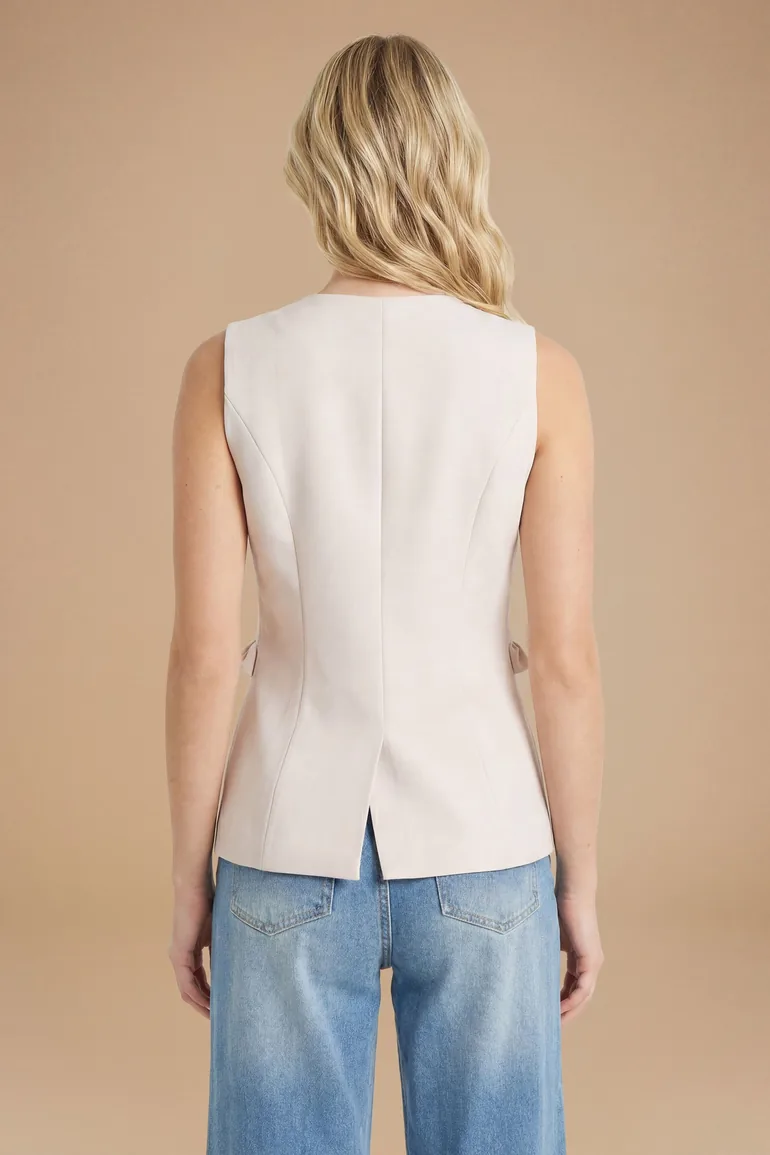 Frill Pocket Detail Button Up Waistcoat - 2