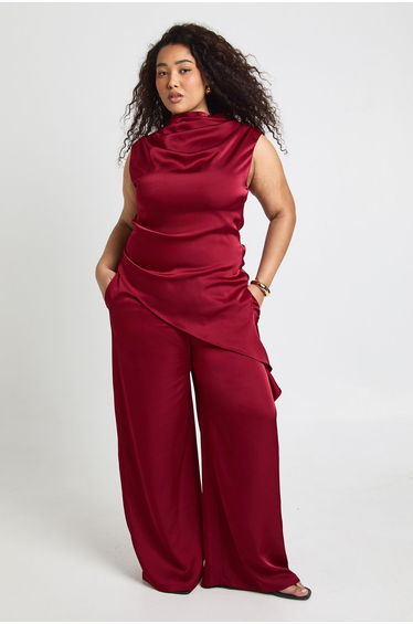 Plus Satin Wide Leg Trouser - wine