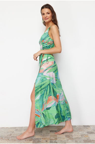 Floral Pattern Maxi Woven Beach Dress