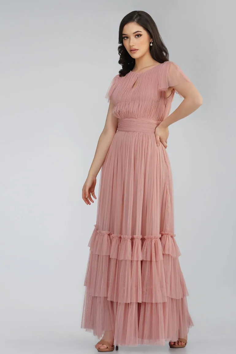 mink bridesmaid dresses boohoo Women's Bridesmaid Satin Asymmetric Maxi Dress - Mink