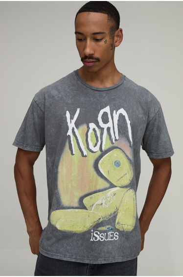 Oversized Washed Korn License Print T-Shirt - washed charcoal