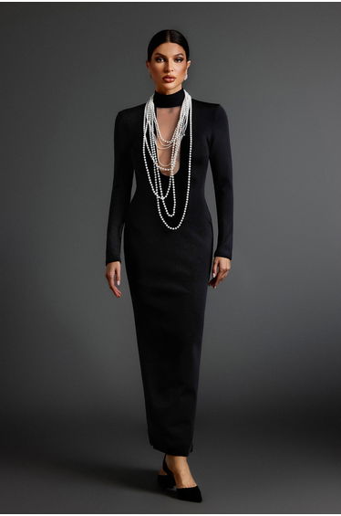 Gabriella Pearl Long Sleeves Slim Bandage Maxi Dress