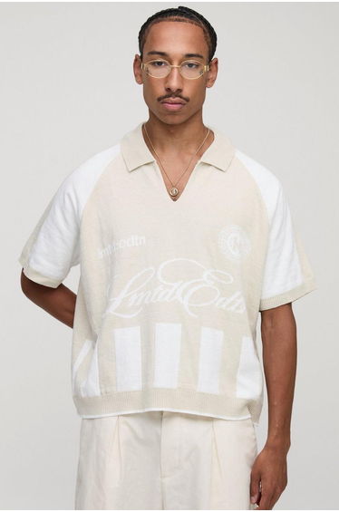 Limited Edition Oversized Boxy Moto Jacquard Knitted Polo