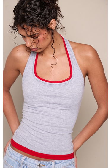 Grey Marl Double Layered Detail Halter Neck Vest