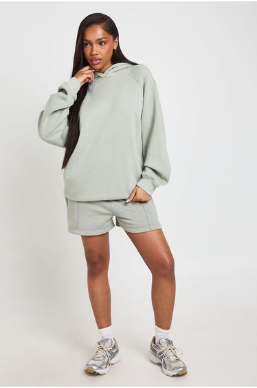 Washed Pintuck Detail Sweat Short - sage