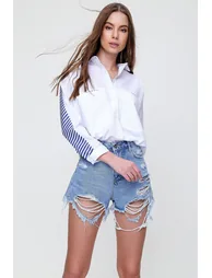 Women's White Back And Pocket Garnish Woven Poplin Shirt - 3