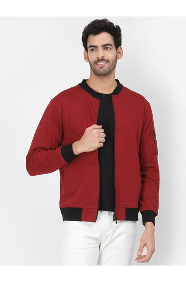Men Maroon Regular Fit Contrast Trim Jacket