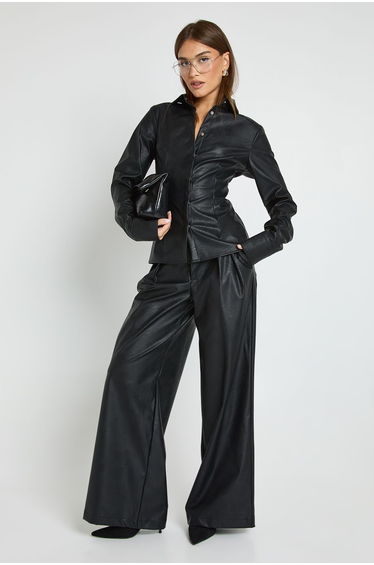 Faux Leather Palazzo Trousers - black