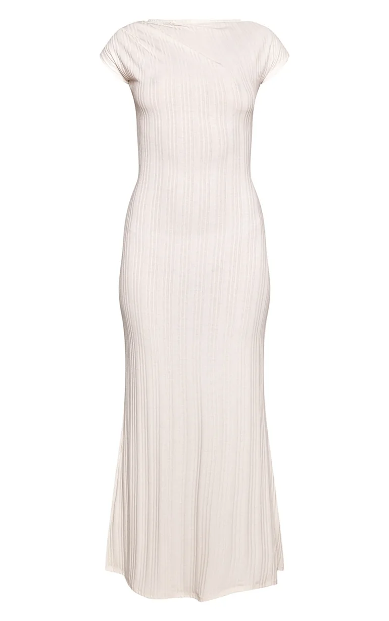 cream ribbed bodycon dress Women's In My Prime Contrast Tie Ribbed Bodycon Dress In Cream
