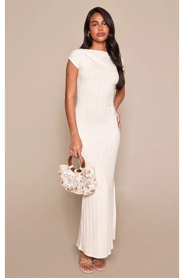 Cream Ribbed Asymmetric Sleeveless Maxi Bodycon Dress