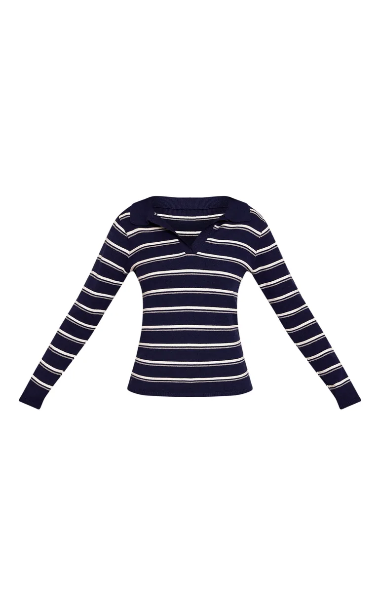 Tall Navy Striped Compact Knit Rugby Style Jumper - 4