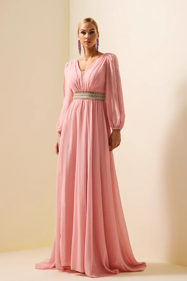 Inès Rhinestone Maxi Dress in Pink