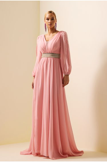 Inès Rhinestone Maxi Dress in Pink