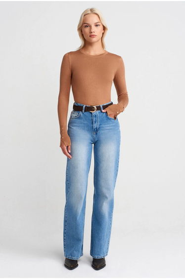 DILVIN Ribbed Crew Neck Slim Fit Sweater