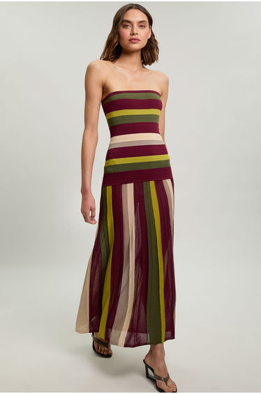 Striped Bardot Knit Maxi Dress