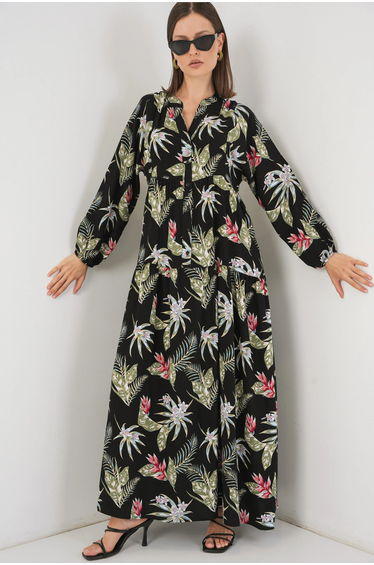 BDART Floral V-Neck Maxi Dress with Button Closure