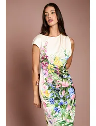 Floral Printed Satin Pencil Dress - 1