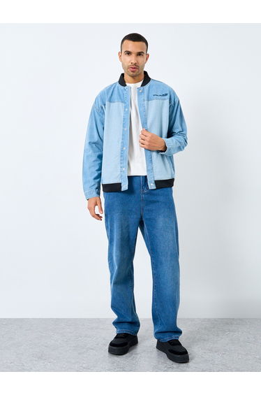 Denim Embroidered Panel Detail Jacket
